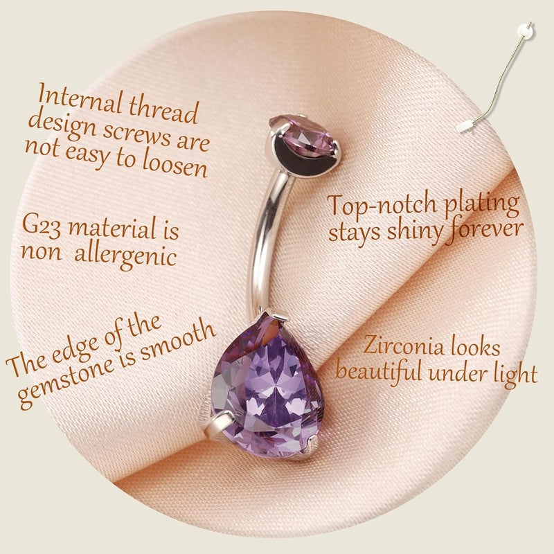 AROWRO Store Gold Belly Button Ring G23 Titanium Hypoallergenic 14G belly ring for Women Men Teardrop Navel Piercing Jewelry 10mm Barbell With Cubic Zircon - Image 2